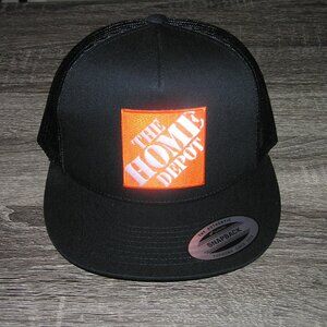 The Home Depot Patch on Trucker Hat Yupoong Classic 6006 Snapback Black/Black
